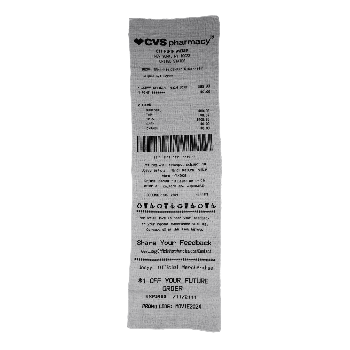 Joeyy® Official CVS Receipt Scarf
