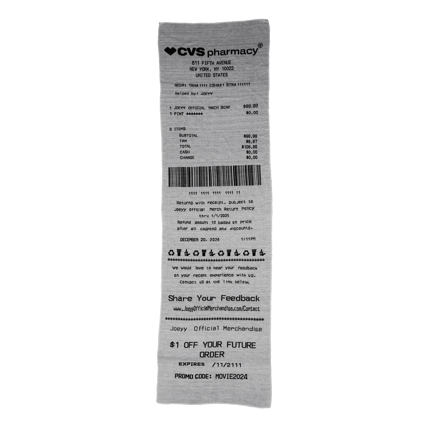 Joeyy® Official CVS Receipt Scarf Joeyy® Official Merchandise
